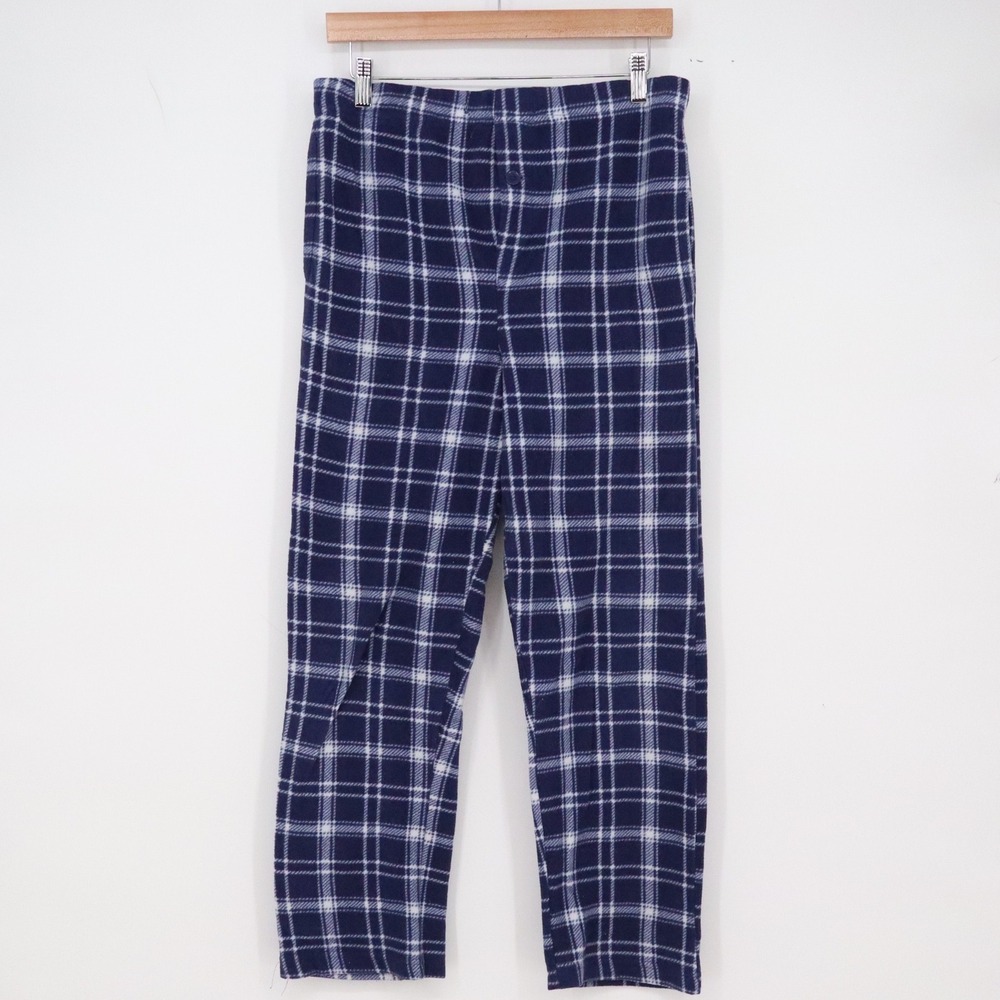 Pajama Bottoms Mens M Plaid Navy Blue Fleece Sleepwear Excellent